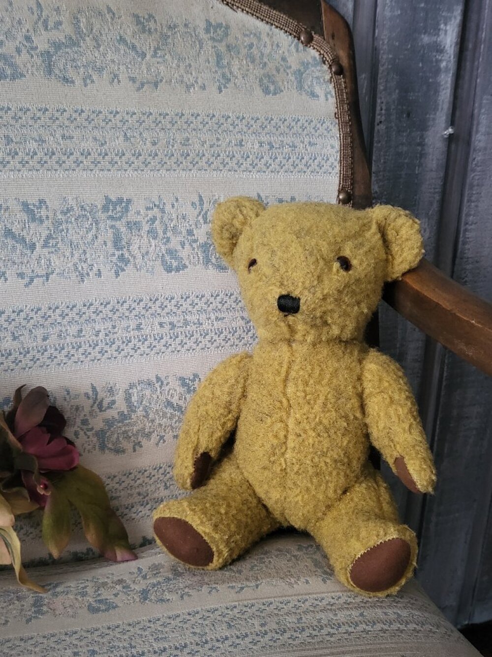 Antique Vintage Jointed Mohair Teddy Bear 12 Inch Moveable Limbs Glass Eyes